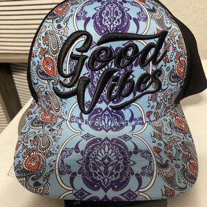 GOOD VIBES Snapback Cap Hat 100% Cotton Adult Men's OSFM Blue Paisley Black
